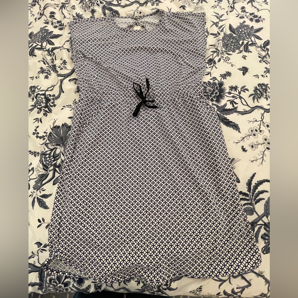 Navy Blue and White Patterned Dress by T by Talbots